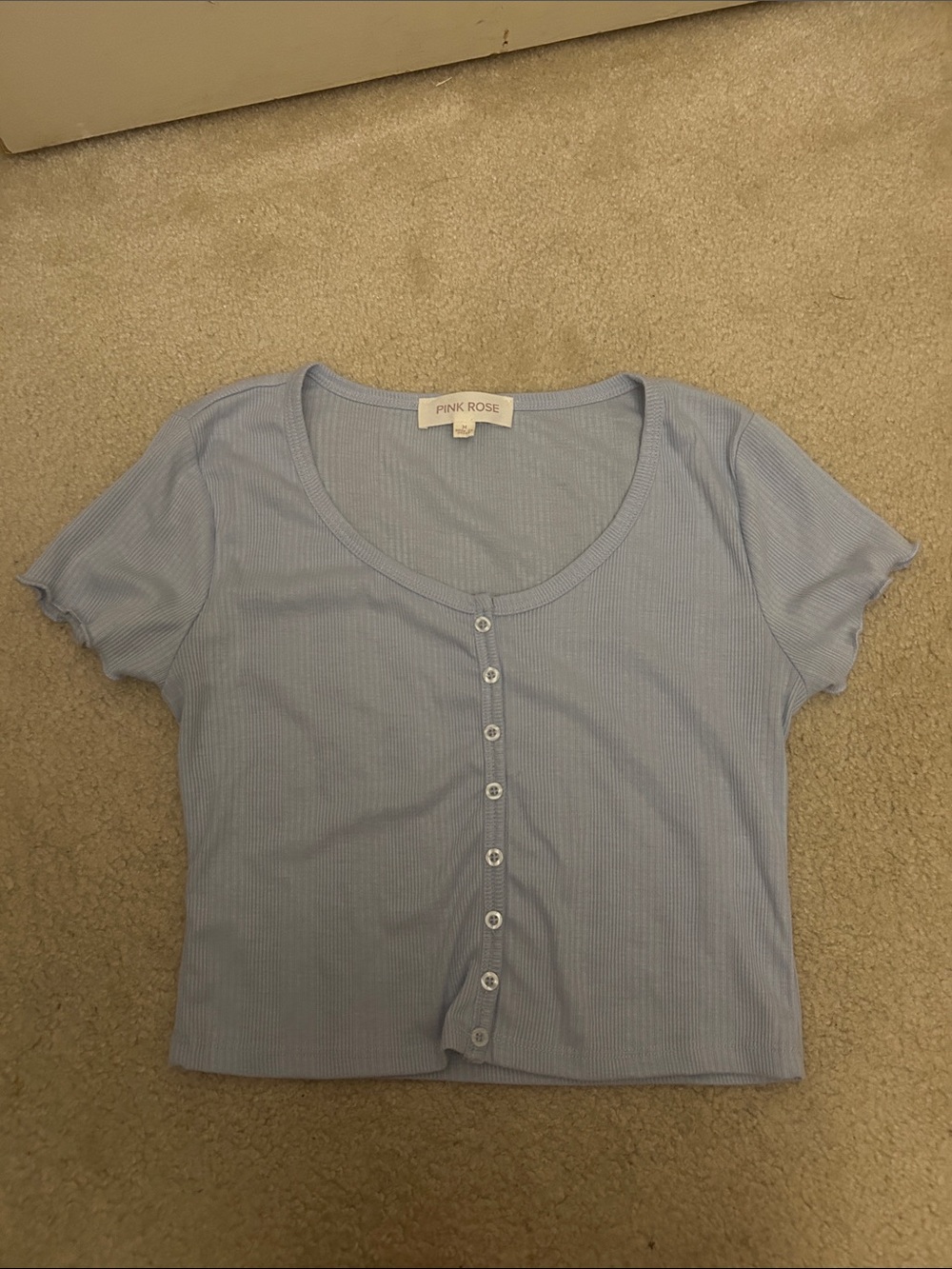 Pink Rose Light BlueButton-Front Top